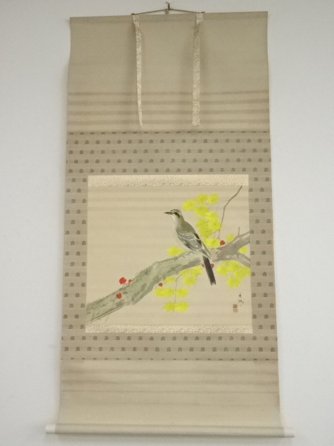 JAPANESE HANGING SCROLL / HAND PAINTED / BIRD / BY KEIJU IMAI